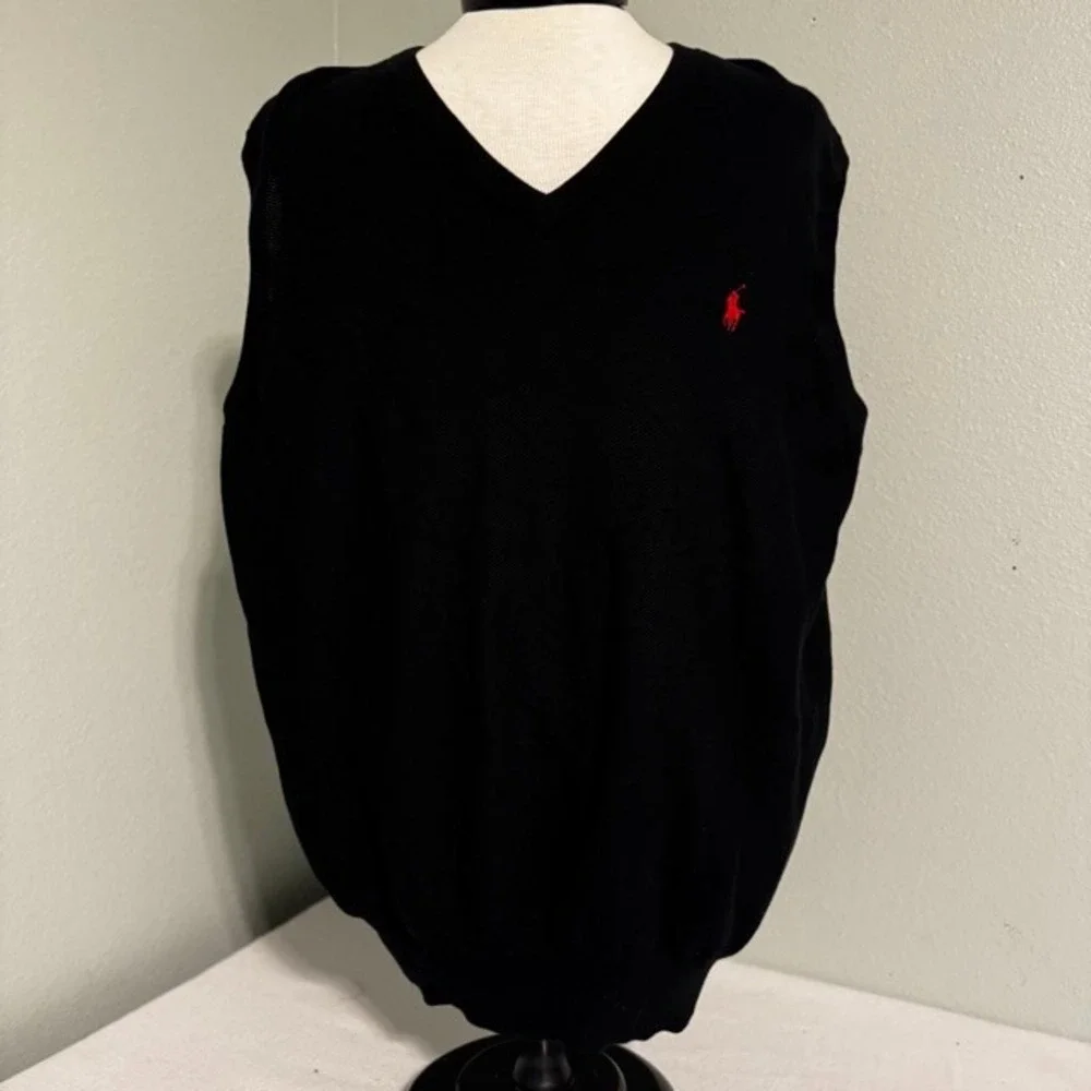 Polo Ralph Lauren Mens Black Pima Cotton V-Neck Sweater Vest 2XB Big &‎ Tall NEW